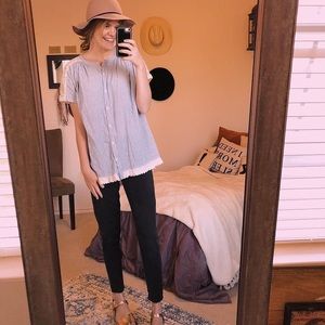 Pinstripe and lace button up